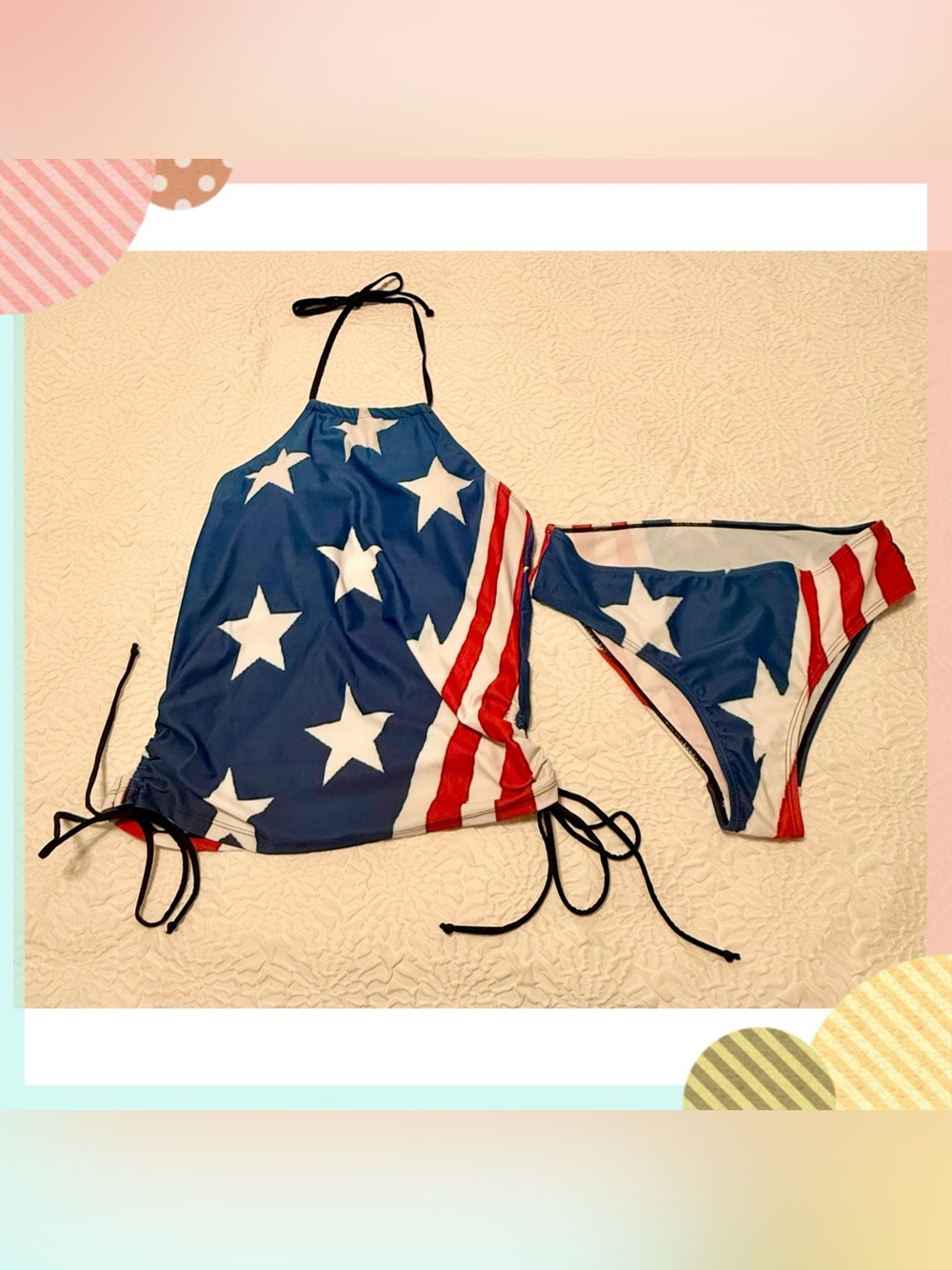 Stars & Stripes Halter Bikini Set - Blue/Red/White